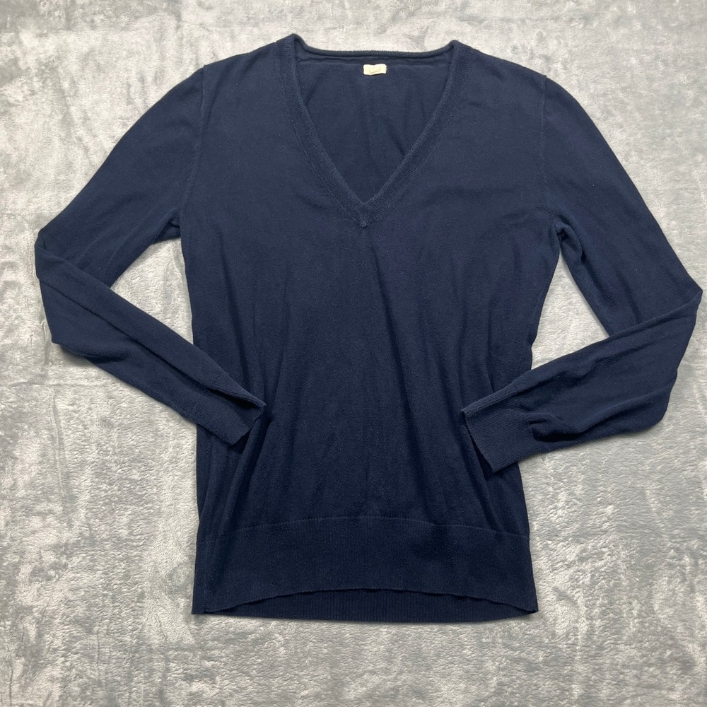J.Crew V-Neck Sweater Women Navy‎ Blue 100% Cotton Long Sleeve Size M